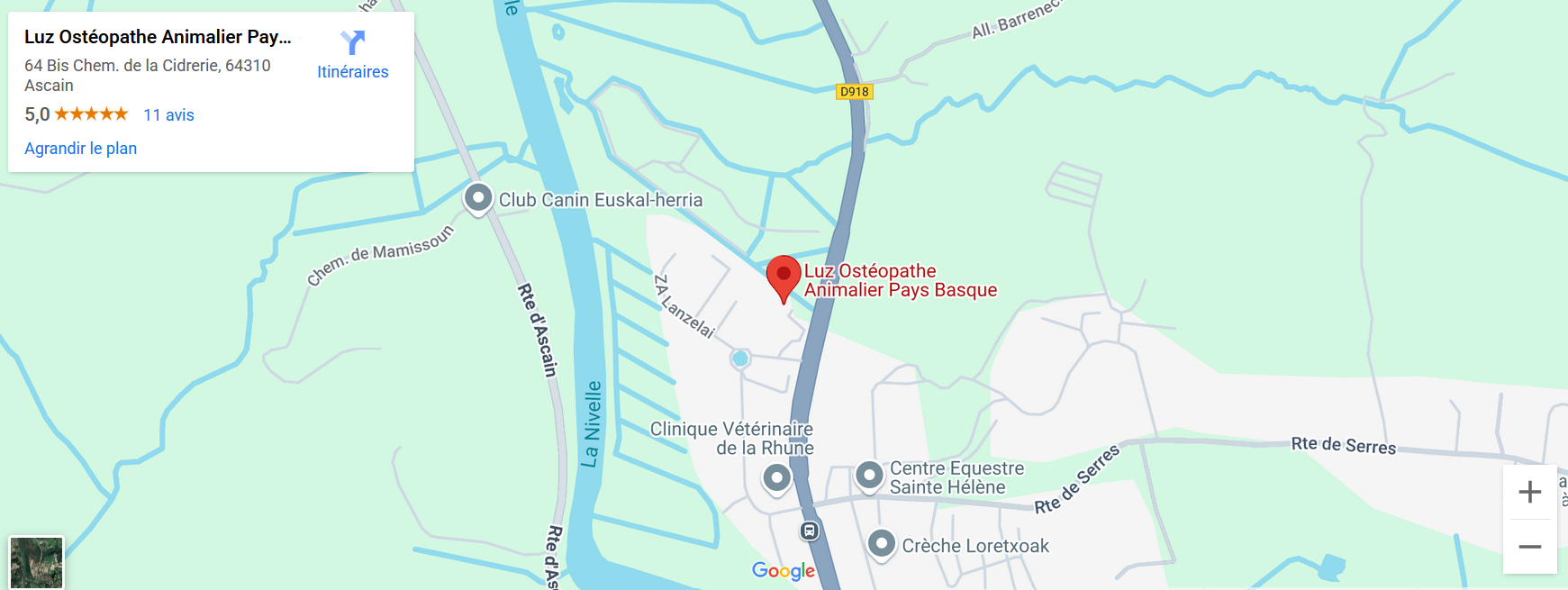 Adresse du cabinet d'ostéopathie canine et féline